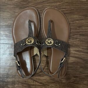 Michael Kors Dark Brown Sandals with Gold Accents